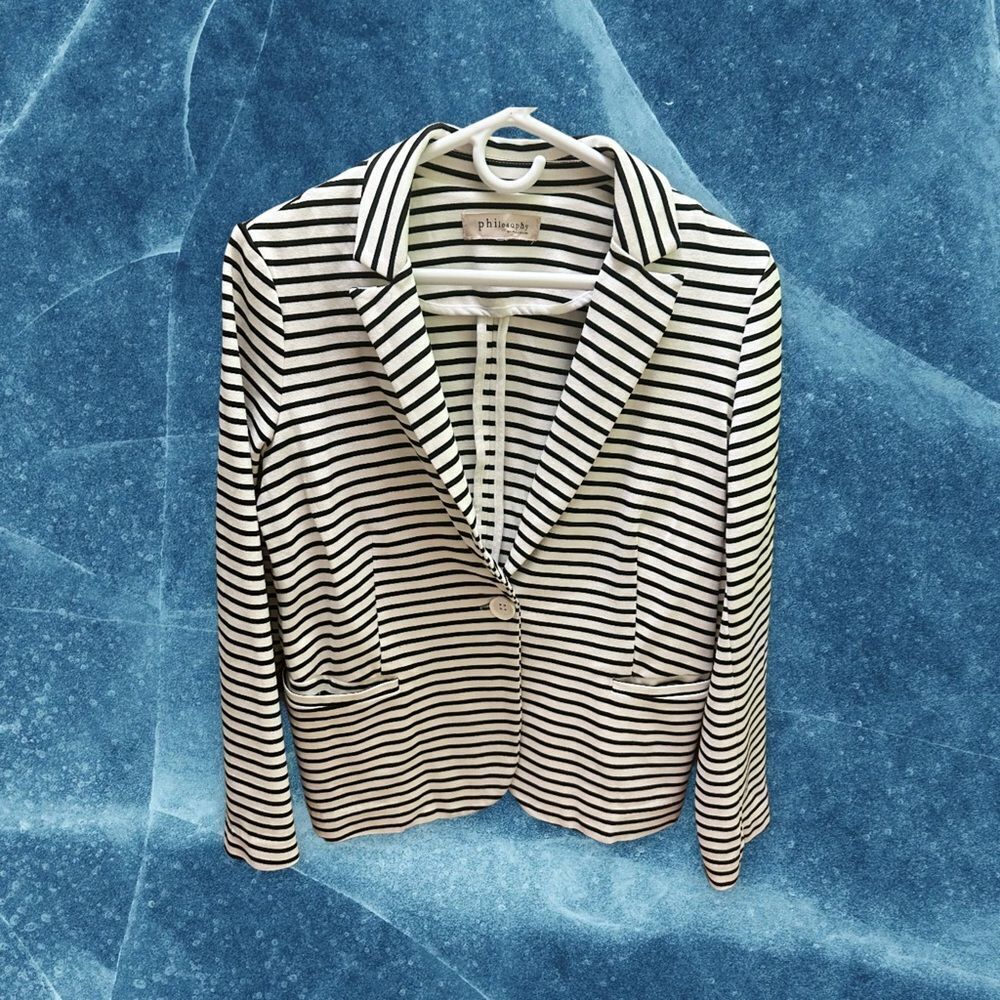 Philosophy black /white stripe blazer jacket size M
